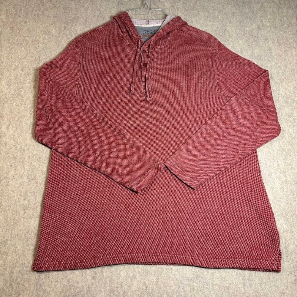 Weatherproof Vintage Hoodie Mn XL Red Waffle Knit Henley Pullover Classic Casual